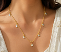 Crystal Teardrop Dainty Chain. Clear teardrop crystals on a delicate gold chain.